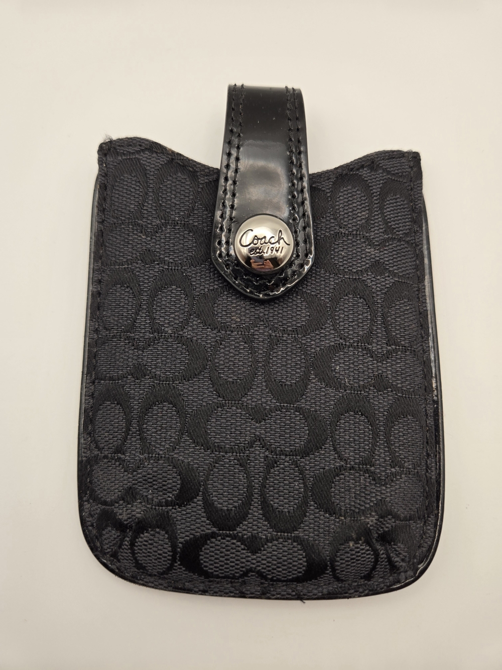 Coach Black Signature C SM Electronic/Card Case Silver Button Logo Retro Y2k